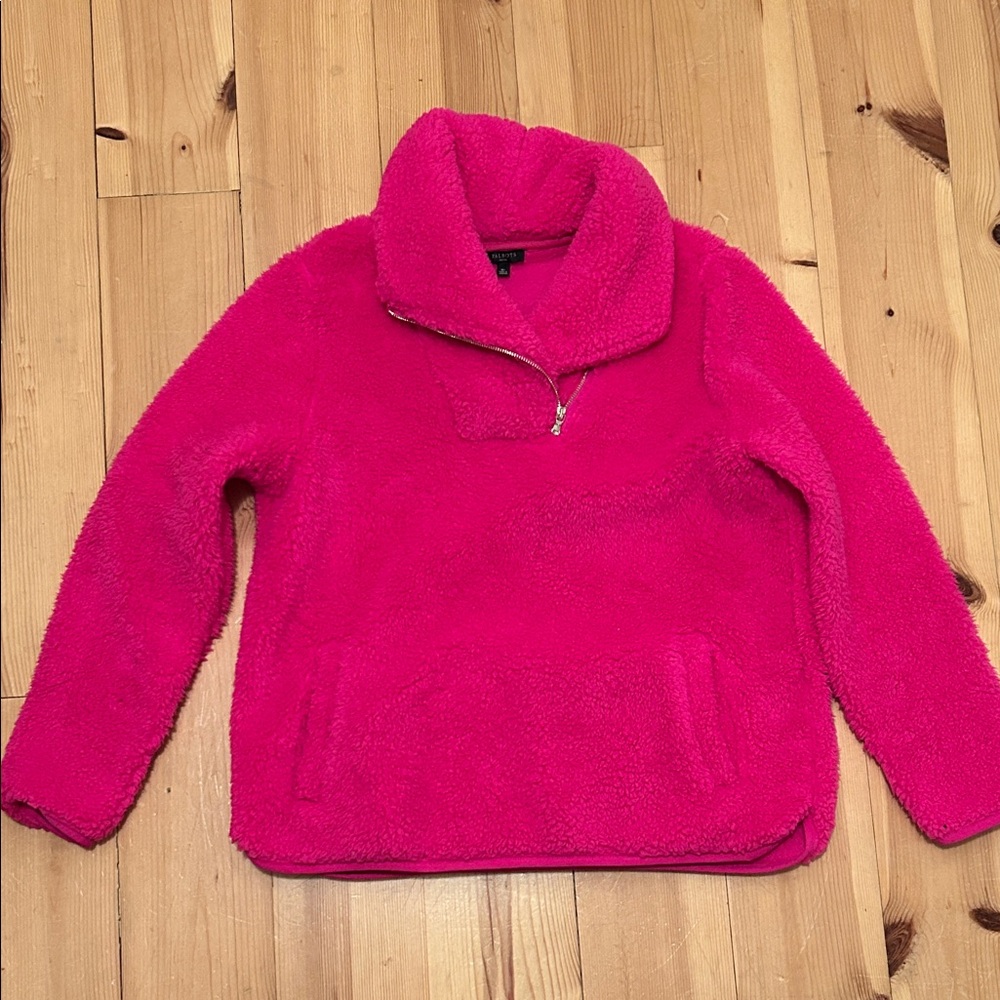 Talbots Fuchsia thick Fleece jacket with zip at neck and front pouch pocket
